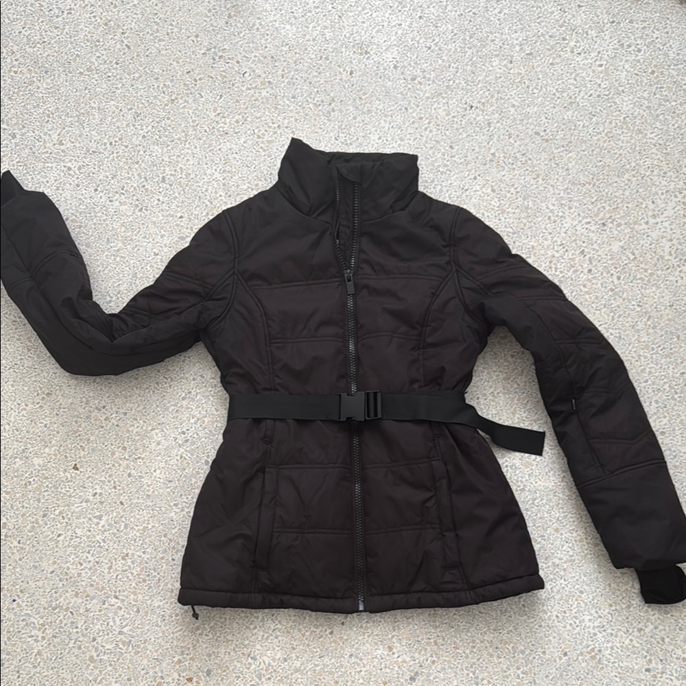 Black Fitted Puffer Jacket with High Collar